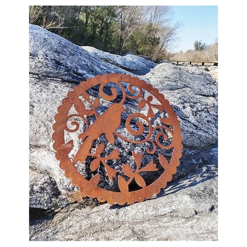 Mandala pajarito 40cm chapa oxido para colgar - 3