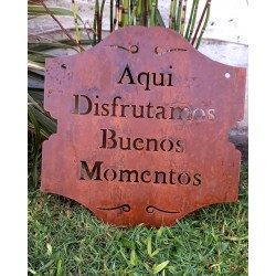 Cartel DISFRUTAMOS MOMENTOS 38x43 chapa oxido premium-2-chapadeco.com