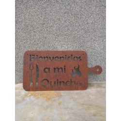 Cartel de chapa BIENVENIDOS A MI QUINCHO 50x25 tabla-2-chapadeco.com