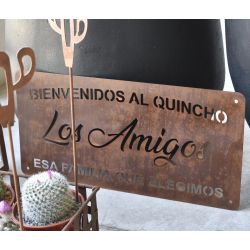 Cartel quincho los amigos 56x27 chapa oxido vintage-3-chapadeco.com