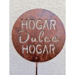 Pincho tutor calado hogar dulce hogar chapa oxido vintage