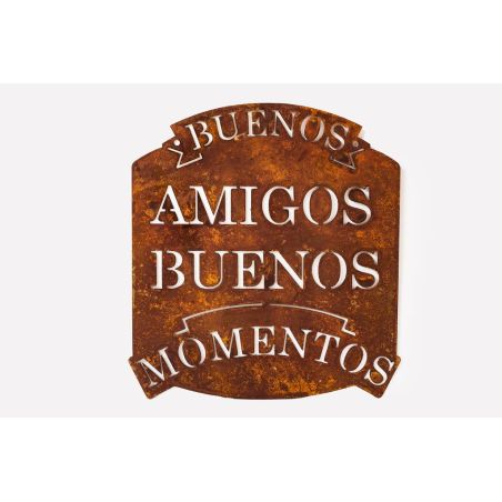 Cartel BUENOS AMIGOS BUENOS MOMENTOS 38x36 chapa oxido premium