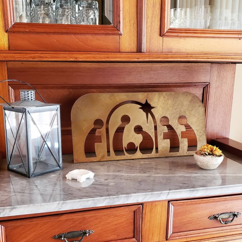 Sagrada familia pesebre 50cm de apoyo chapa oxido - 4