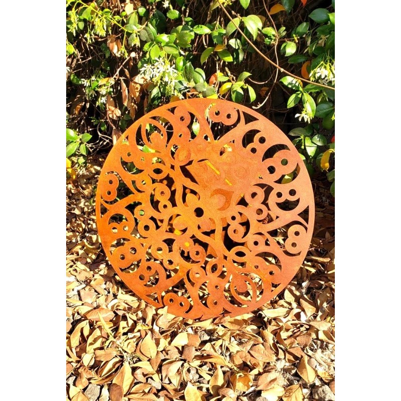 Porta manguera mandala Morocco chapa y hierro oxido-1-chapadeco.com