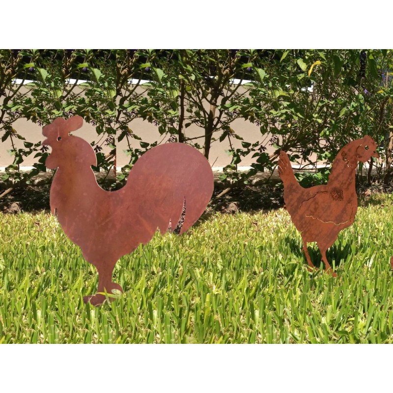 Set gallo + gallina chapa oxido