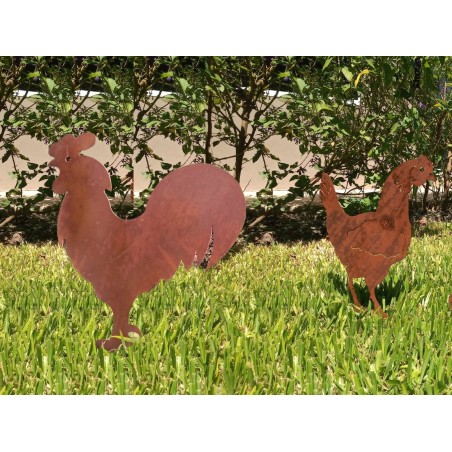 Set gallo + gallina chapa oxido