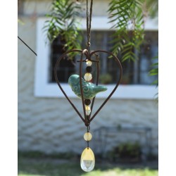 Colgante hierro corazón completo c/pajarito cerámica aqua-1-chapadeco.com