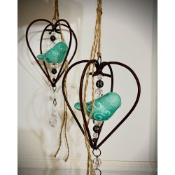 Colgante hierro corazón completo c/pajarito cerámica aqua-2-chapadeco.com