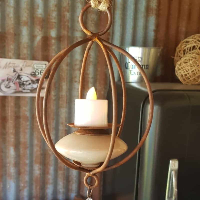 Porta vela Jaula colgante cerámica crudo hierro y caireles Premium-1-chapadeco.com Porta vela Jaula colgante cerámica crudo hierro y caireles Premium-1-chapadeco.com