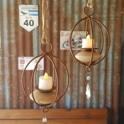 Porta vela Jaula colgante cerámica crudo hierro y caireles Premium-4-chapadeco.com