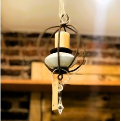 Porta vela Jaula colgante cerámica crudo hierro y caireles Premium-15-chapadeco.com