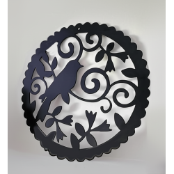 Mandala pajarito 60cm chapa color negro para colgar