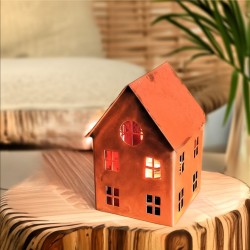 Casita chica chapa decorativa fanal porta vela oxido