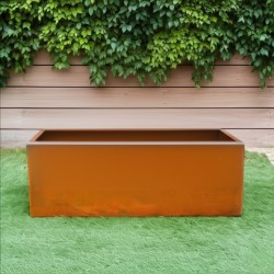 Porta maceta rectangular lisa 50x15 chapa oxido
