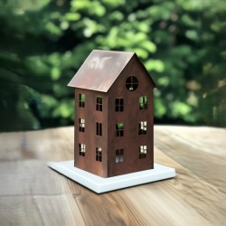 Casita grande chapa decorativa fanal porta vela  oxido