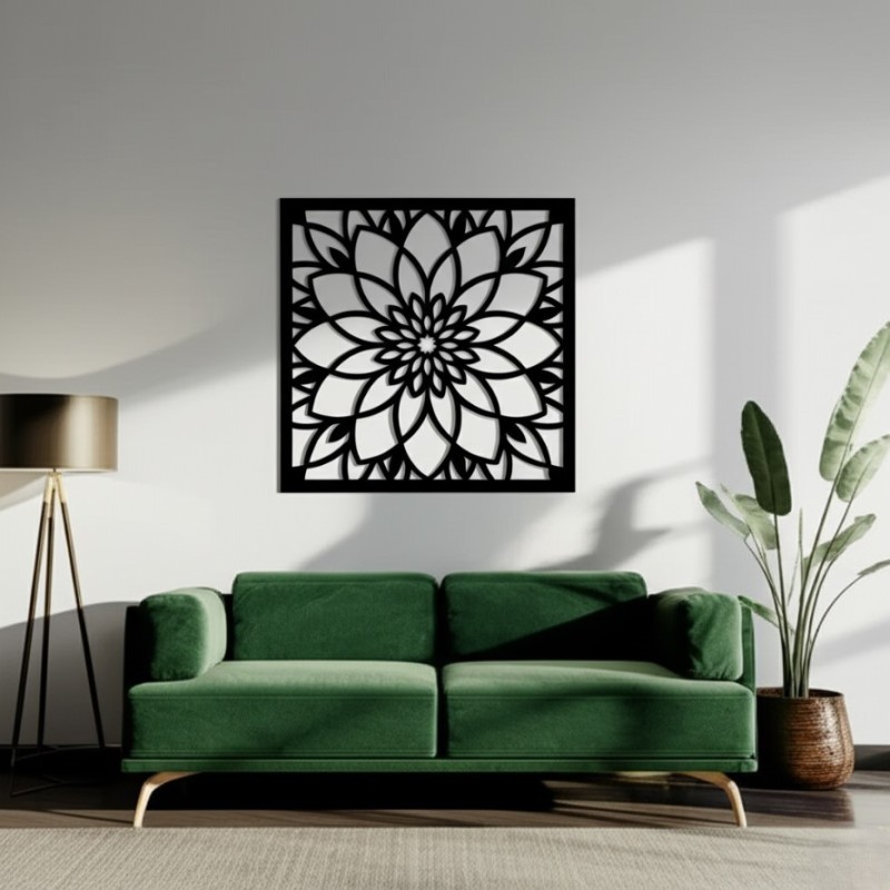 Cuadro mandala geométrica 50x50cm chapa negro-1-chapadeco.com