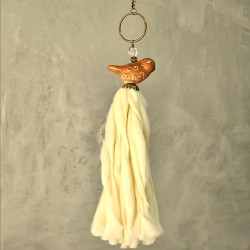 Borla pajarito Khaki cerámica lana cruda