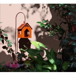 Comedero casita para pájaros II + tutor gancho oxido