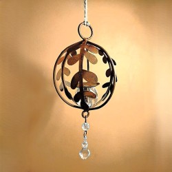 Porta vela Jaula hoja colgante esfera hierro y caireles Premium