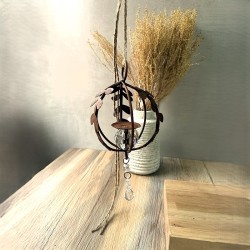Porta vela Jaula hoja colgante esfera hierro y caireles Premium