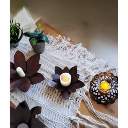 Fanal porta vela flor loto de mesa 15cm oxidado