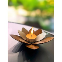 Fanal porta vela flor loto de mesa 15cm oxidado