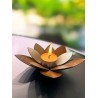 Fanal porta vela flor loto de mesa 15cm oxidado