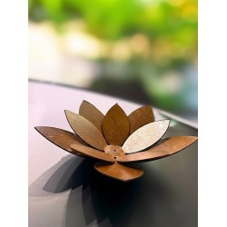 Fanal porta vela flor loto de mesa 15cm oxidado