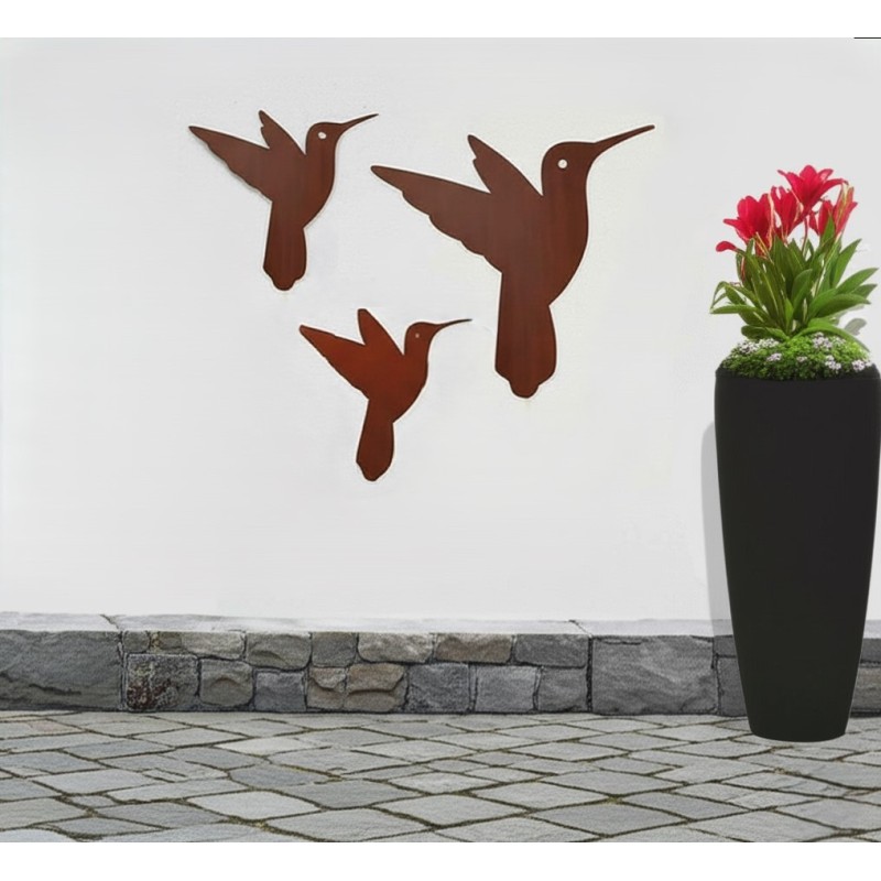 Set x3 colibrí figura pared chapa oxido-1-chapadeco.com