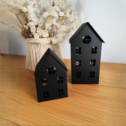 Set Casitas grande + chica decorativa fanal porta vela negras-1-chapadeco.com