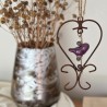 Colgante hierro corazón c/pajarito cerámica morado