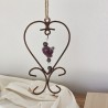 Colgante hierro corazón c/pajarito cerámica morado