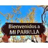 Cartel BIENVENIDOS A MI PARRILLA 58x17 chapa oxido vintage - 1
