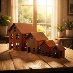 Aldea de 4 casitas fanales chapa oxido - 3