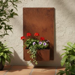 Maceta rectangular lisa vertical 60x35cm. chapa oxido vintage - 1