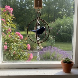 Jaula hierro pajarito cerámico azul oscuro premium