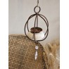 Porta vela Jaula colgante cerámica crudo hierro y caireles Premium - 17