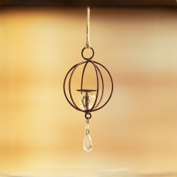 Porta vela Jaula colgante esfera hierro y caireles Premium - 1