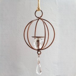 Porta vela Jaula colgante esfera hierro y caireles Premium - 2