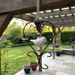 Colgante hierro corazón c/pajarito cerámica crudo - 1