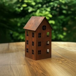 Casita grande chapa decorativa fanal porta vela  oxido - 1