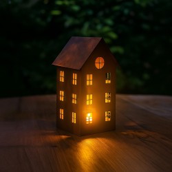 Casita grande chapa decorativa fanal porta vela  oxido - 2