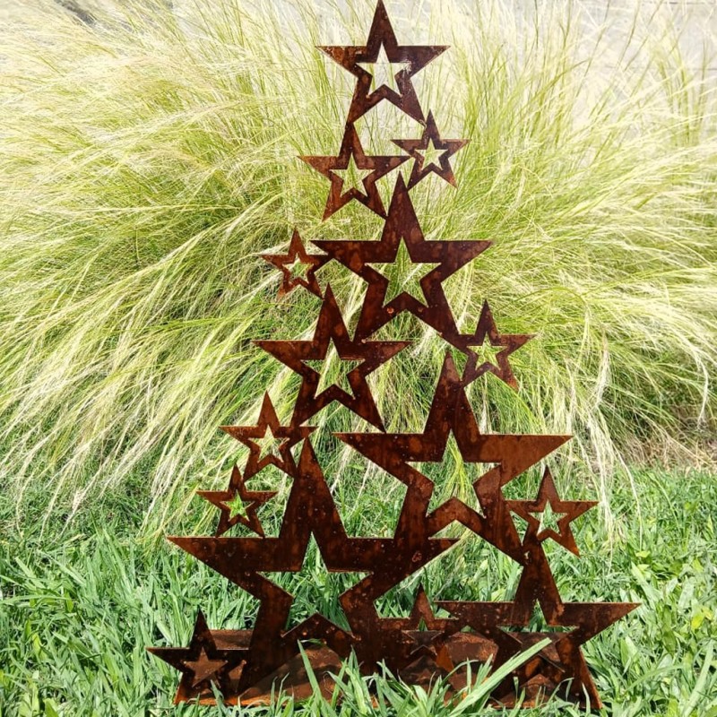 Pino arbolito navidad estrellas 50cm Apoyo chapa oxido - 1