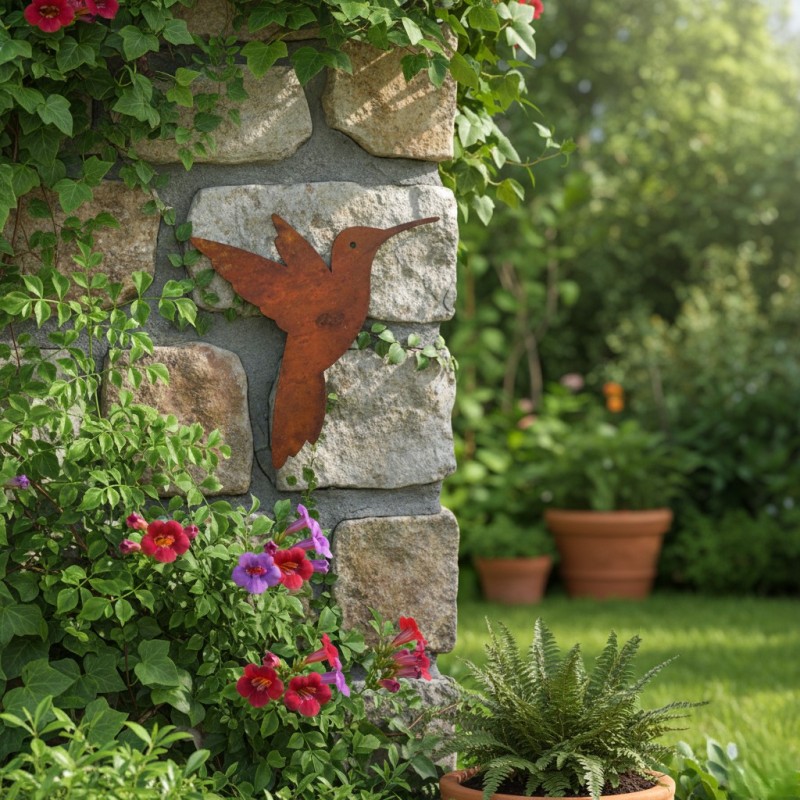 Colibrí figura pared GRANDE chapa oxido - 1