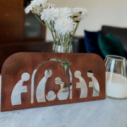 Sagrada familia pesebre de apoyo 35x16cm. chapa oxido - 1