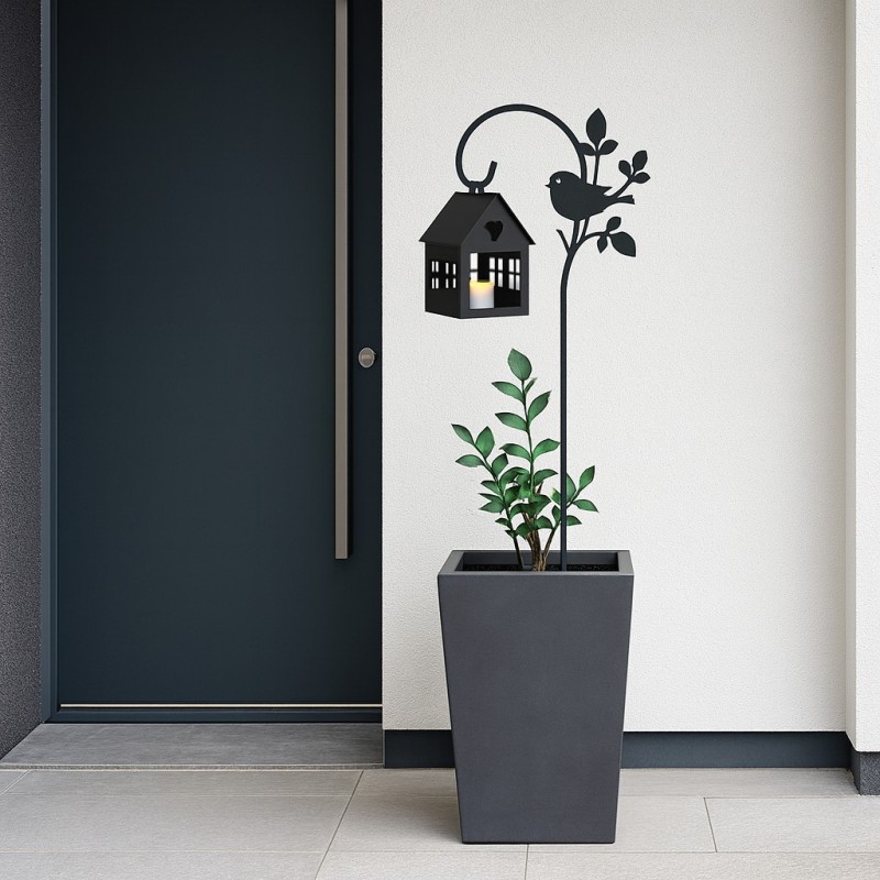 Pincho gancho pajarito + comedero casita negro - 1