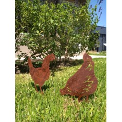 Set gallo + gallina chapa oxido 2 - 1