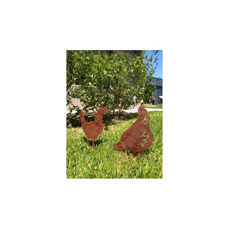 Set gallo + gallina chapa oxido 2 - 1