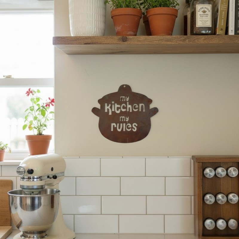 Cartel MY KITCHEN MY RULES chapa oxido vintage - 1