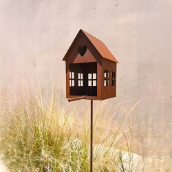 Pincho casita comedero de aves chapa oxido - 2